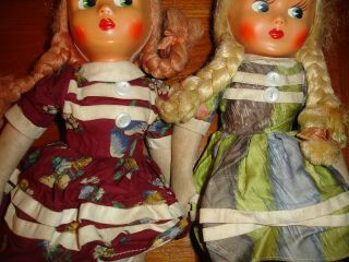old hard plastic face ponytail rosy cheek Blonde Redhead TWIN SISTER Polish doll 2