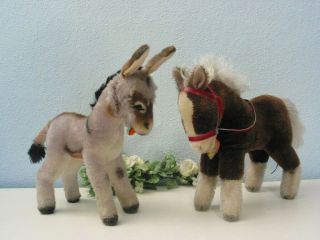 (24854,  24695) Steiff Horse Ferdy And Donkey Grissy,  22/25 Cm With Id 
