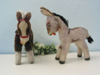 (24854,  24695) STEIFF HORSE FERDY and DONKEY GRISSY,  22/25 cm with ID ' s 3