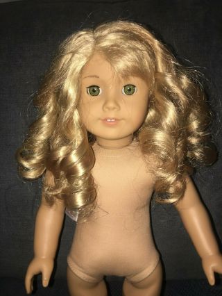 18” American Girl Doll Long Blonde Curly Hair,  Green Eyes,  Euc