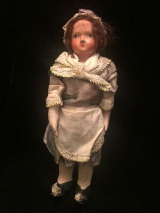Vintage Hand Painted Chamber Maid Doll 8 1/2 " Cloth Composite
