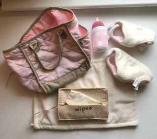 Pottery Barn Kids Baby Play Diaper Bag Wipes Changing Pad Cloth Pink Bottle