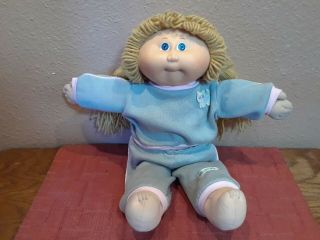 Vintage 1978 - 1982 Cabbage Patch Doll Blonde Hair Blue Eyes In Sweat Suit,  17 "