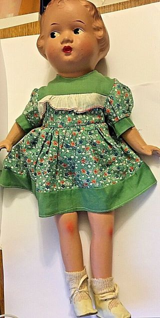 VINTAGE COMPOSITION HAIR BOW PEGGY DOLL SIDE GLANCING 18 