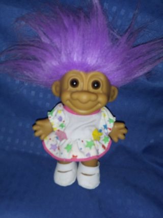 Russ Vintage Troll Doll Purple Hair,  Fully Clothed W Shoes.  Troll 5 ".