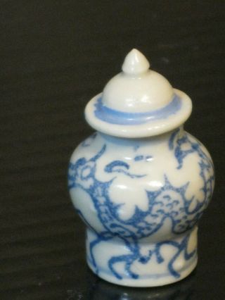 Sam Dunlap Porcelain Lidded Urn With Blue Dragon Artisan Dollhouse Miniature