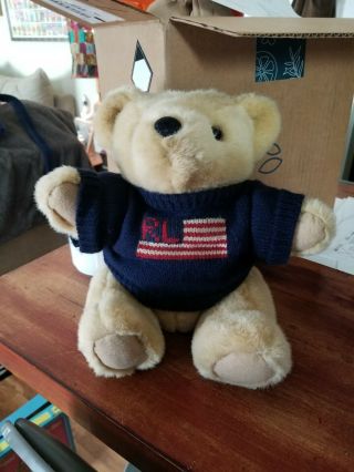 Polo Ralph Lauren 1996 Stuffed Teddy Bear Usa Flag Sweater 15 " Plush Fast Ship