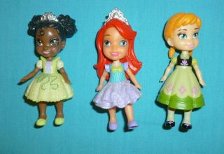 Disney Poseable Mini Toddler Princesses Tiana Ariel And Anna 3 1/2 "