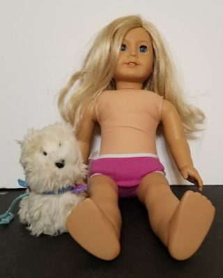 Pleasant Company American Girl Doll Blond Hair Blue Eyes 18” Doll W/dog