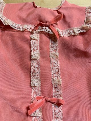 Vintage Pinkish Colored W/ lace Trim & Velvety Bows - good Style For Antique Doll 2