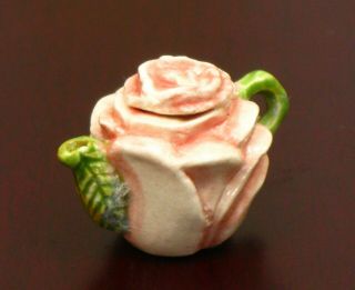 Valerie Casson Pink Rose Ceramic Tea Pot - Artisan Dollhouse Miniature