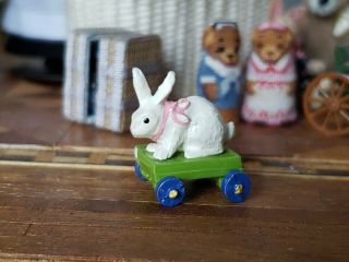 Dollhouse Miniature Artisan Metal Painted Bunny Pull Toy Signed 1:12
