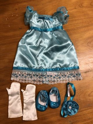 American Girl Doll Caroline Party Gown Set Blue Dress Gloves