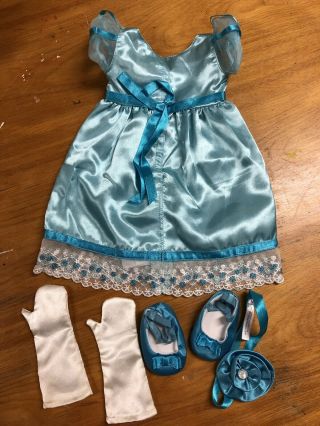 American Girl Doll Caroline Party Gown Set Blue Dress Gloves 3