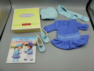 American Girl Doll Bitty Baby Twins Fair Isle Dress Outfit Blue Winter Complete