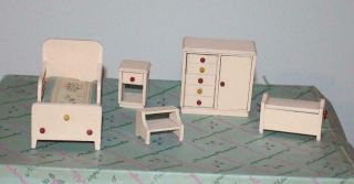 Dollhouse Miniature Pale Pink Bedroom Set Twin Bed Group Strombecker