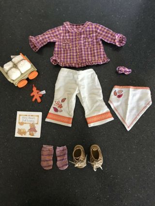 American Girl Doll Bitty Baby Harvest Plaid Set Hay Wagon Clothes Shoes Complete