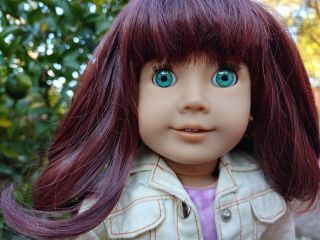 Customized American Girl Doll W/auburn/red Wig Classic Face Mold Aqua/green Eyes