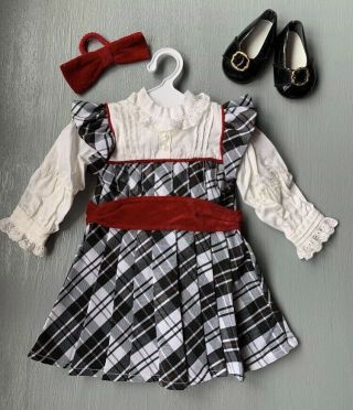 American Girl Doll Nellie Holiday Outfit Dress Shoes & Hair Bow Retired