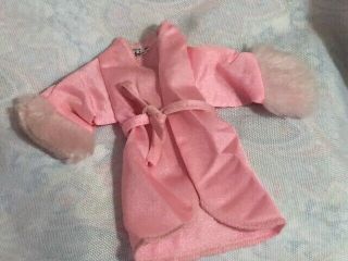 Vintage Barbie Doll Pink Silk Robe With Faux Fur Trim Clothes Clothing Lingerie