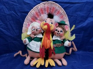 Annalee 2006 Thanksgiving Pilgrim Turkey Mice Plush Holiday Decor 12 "