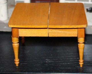 Dollhouse Miniature Wooden Dining Room Kitchen Table 2 Leaves Light Color Stain