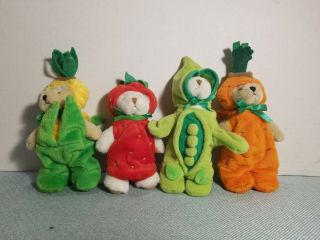 So Cute 4 Ganz Stuffed Plush Bears With Costumes Carrot Strawberry Peas Corn