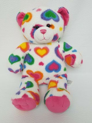Build A Bear Rainbow Heart 16 " White Plush Bear