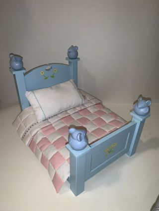 Angelina Ballerina American Girl Doll Furniture Wood Blue Bed Bedding Quilt Set