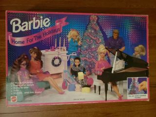 1994 Mattel Barbie Home For The Holidays Christmas Playset Grand Piano Fireplace