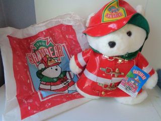 1996 Dayton Hudson Santa Bear Fireman Christmas Teddy W/bag Safety Tips