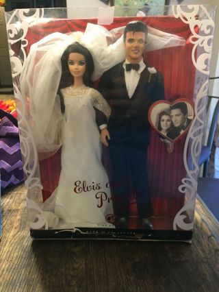 Elvis And Priscilla Pink Label Barbie Collector Set Mattel Box
