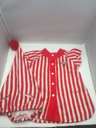 Teddy Ruxpin Vtg 1984 - 1985 Pajama Outfit With Hat Red White Stripes Euc