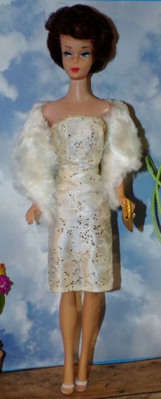 Vintage Barbie Clone Fab Lu Premier Elite Minty Golden Glitter Cocktail Dress
