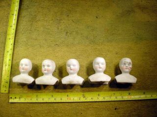 5 X Excavated Vintage Victorian Faded Painted Doll Head Age 1890 Hertwig A 14180