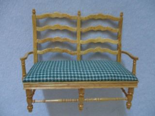 Dollhouse Miniatures Double Chair Settee Solid Wood Loveseat Handmade Furniture