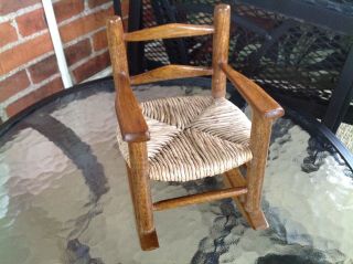 Doll Wood Rocking Chair W/ Cane Seat 7 1/4 " Tall By 5 " Wide X 6 3/4 " Deep