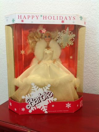 Happy Holidays Special Edition 1989 Barbie Doll Mattel 3523 Blonde White Dress