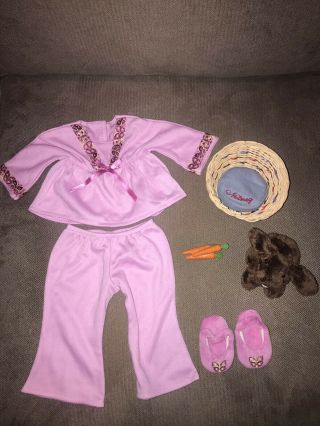 American Girl Doll Julie Pajamas Set & Bunny Nutmeg With Accessories - Euc