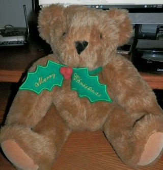 17 " Brown Vermont Teddy Bear Vermont Is Stamped On Eyes Removable Holly Scarf