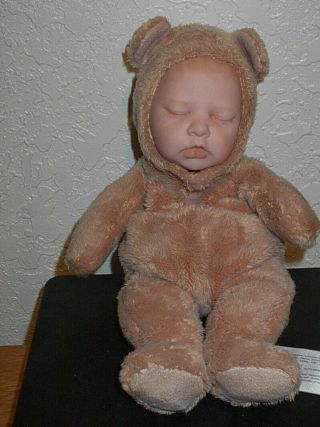 Anne Geddes 10 " Sleeping Baby Doll Lite Brown Bean Bag Plush Teddy Bear