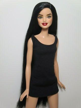 Ooak Millie Barbie Doll,  Reroot,  Repaint,  Tall Fashionista,  Dark Hair,  Red Lips
