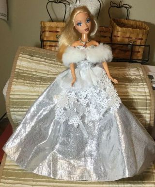 My Scene Barbie Doll Kennedy Dressed For Christmas Holiday Silver Gown & Shoes