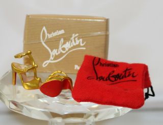 Christian Louboutin Barbie Doll Gold Heels Shoebox And Red Bag