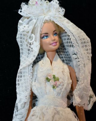 Vintage Barbie Doll Lace Wedding Gown And Veil Handmade ? Lovely L@@k