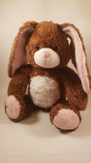 Build A Bear Dark Brown With Pink Ears And White Belly Glitter Bunny Plush Doll