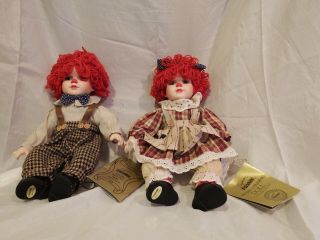 Seymour Mann Raggedy Ann & Andy Porcelain Doll Seated Set