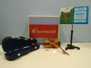 American Girl Ag Doll Violin Set Case Metal Stand Rosin Christmas Music Sheets