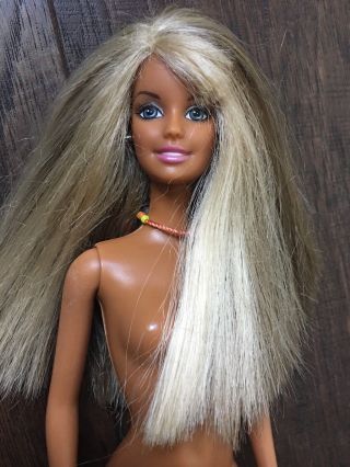 Barbie Doll Cali Girl Beach Tan Necklace Blonde Highlights Hair Two Toned Brown