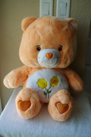Large 24 " Care Bear,  Friend Bear,  Peach (orange) With Sunflowers,  Plush Soft Bear